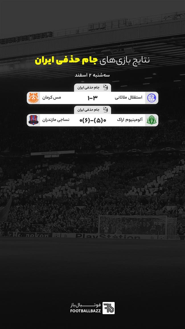نتایج بازی های جام حذفی ایران، سه شنبه 2 اسفند