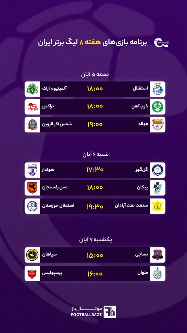 برنامه هفتگی لیگ برتر ایران