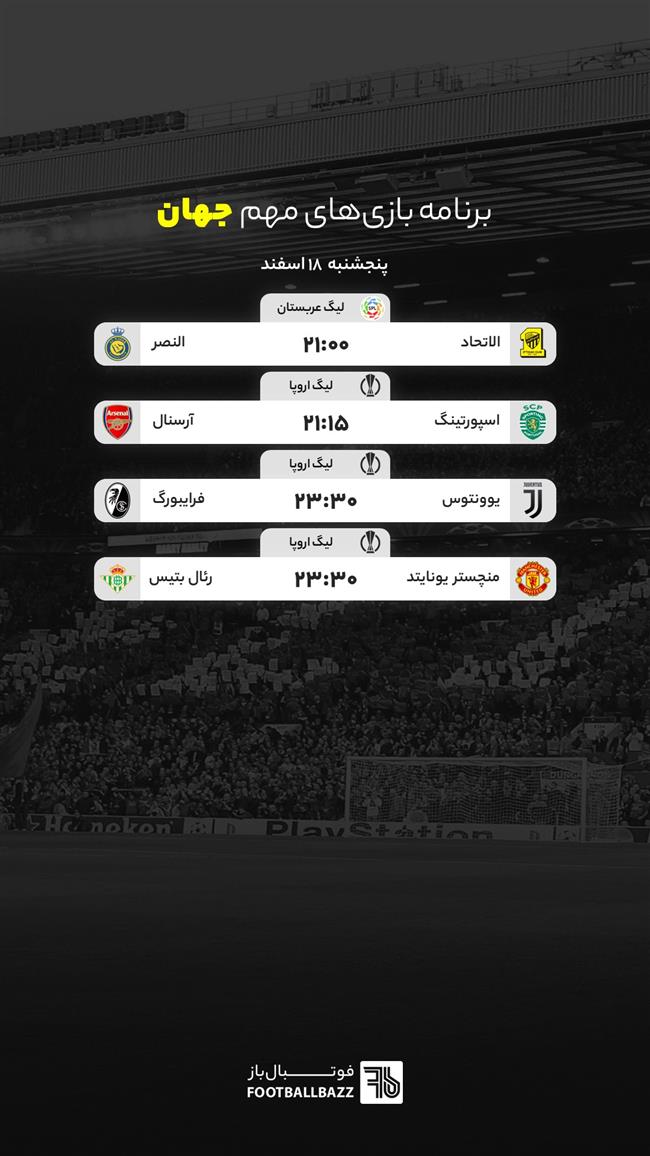 برنامه بازی های مهم اروپا، پنجشنبه  18 اسفند