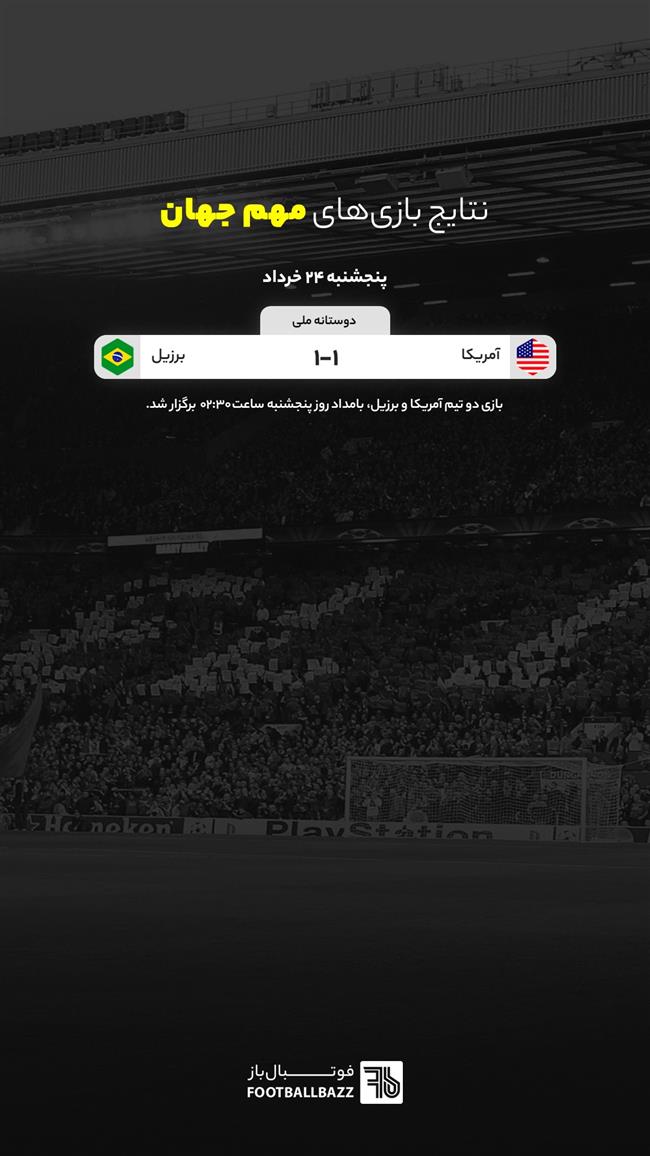 نتایج بازی های مهم دیروز جهان - پنجشنبه 24 خرداد