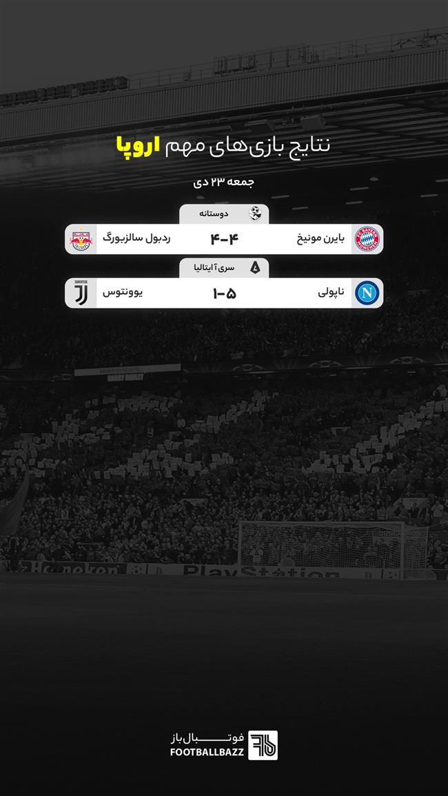 نتایج بازی های مهم اروپا، جمعه 23 دی