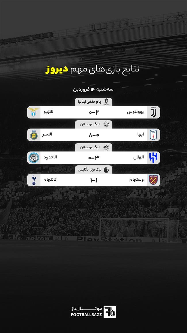 نتایج بازی های مهم دیروز