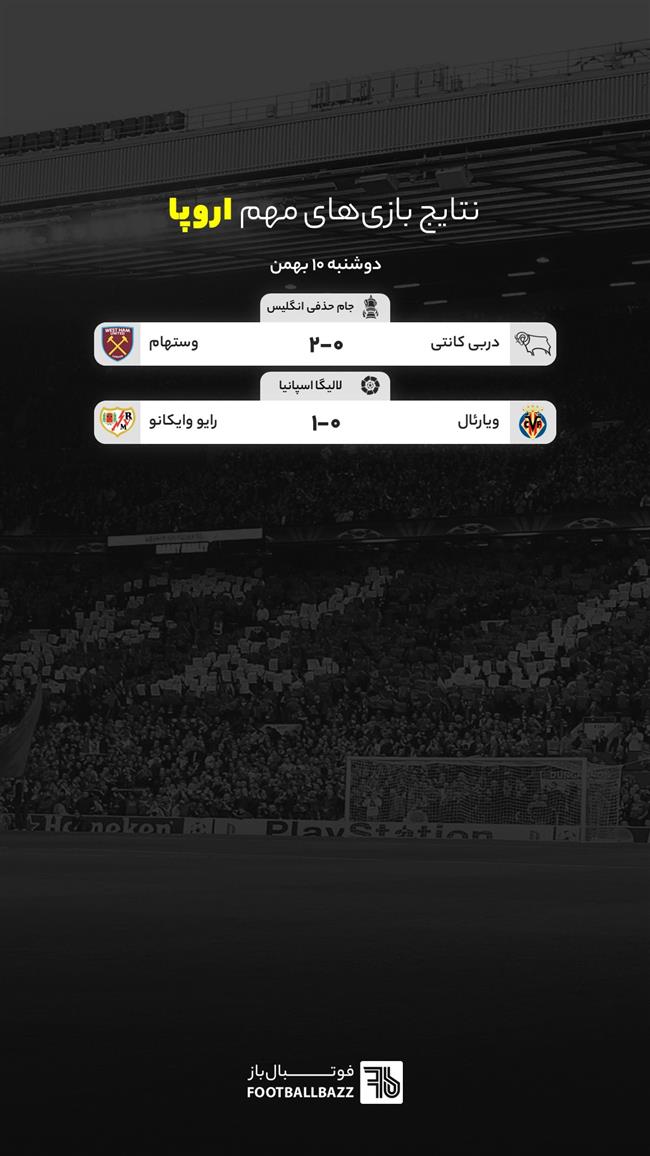 نتایج بازی های مهم اروپا، دوشنبه 11 بهمن