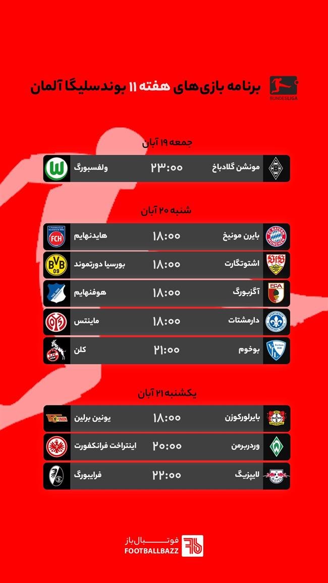 برنامه بازی های بوندسلیگا آلمان
