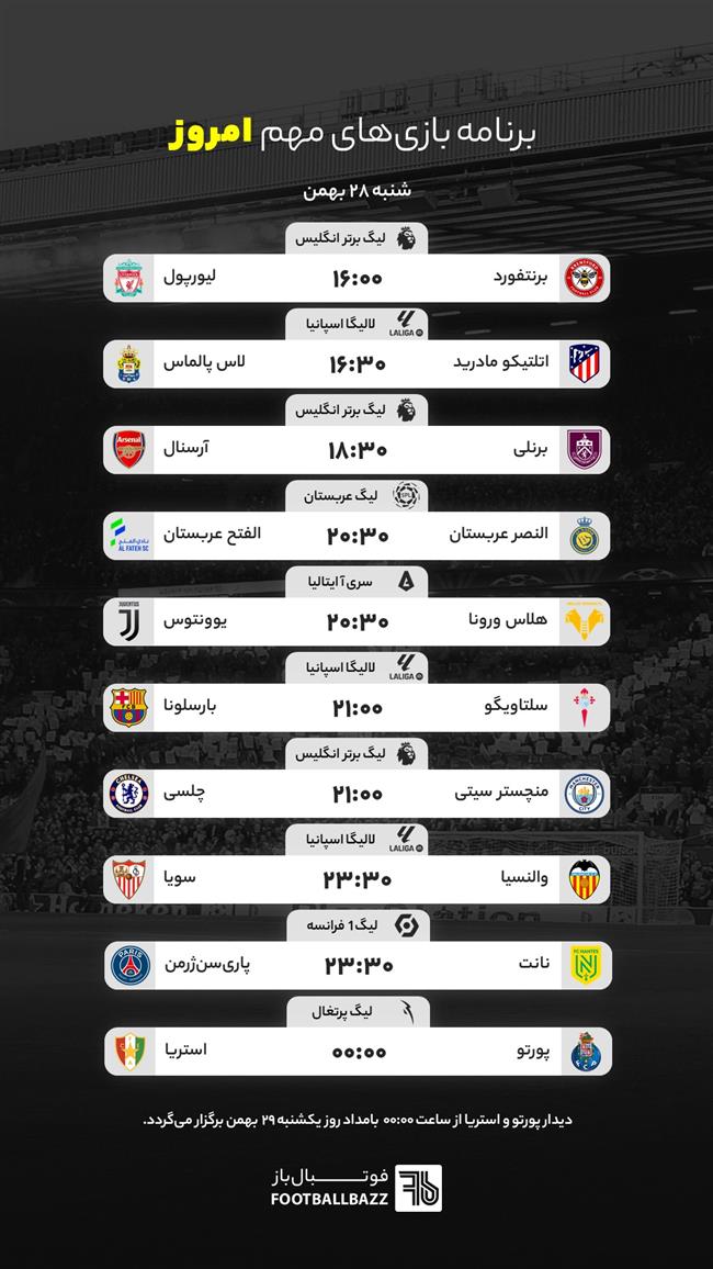 برنامه بازی های مهم امروز