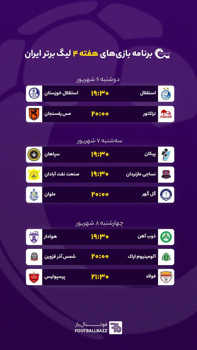 برنامه بازی های هفته سوم لیگ برتر ایران فصل 03-1402