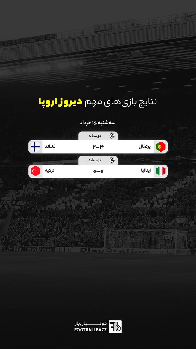 نتایج بازی های مهم دیروز اروپا - سه شنبه 15 خرداد