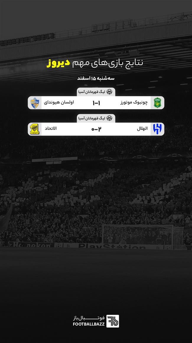 نتایج بازی‌ های مهم دیروز - سه‌شنبه 15 اسفند